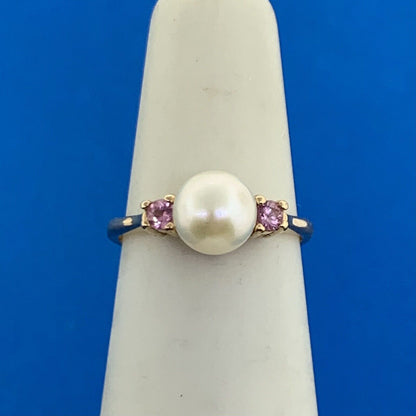 14K Yellow Gold Pearl Amethyst Accented June Birthstone Anniversary Ring