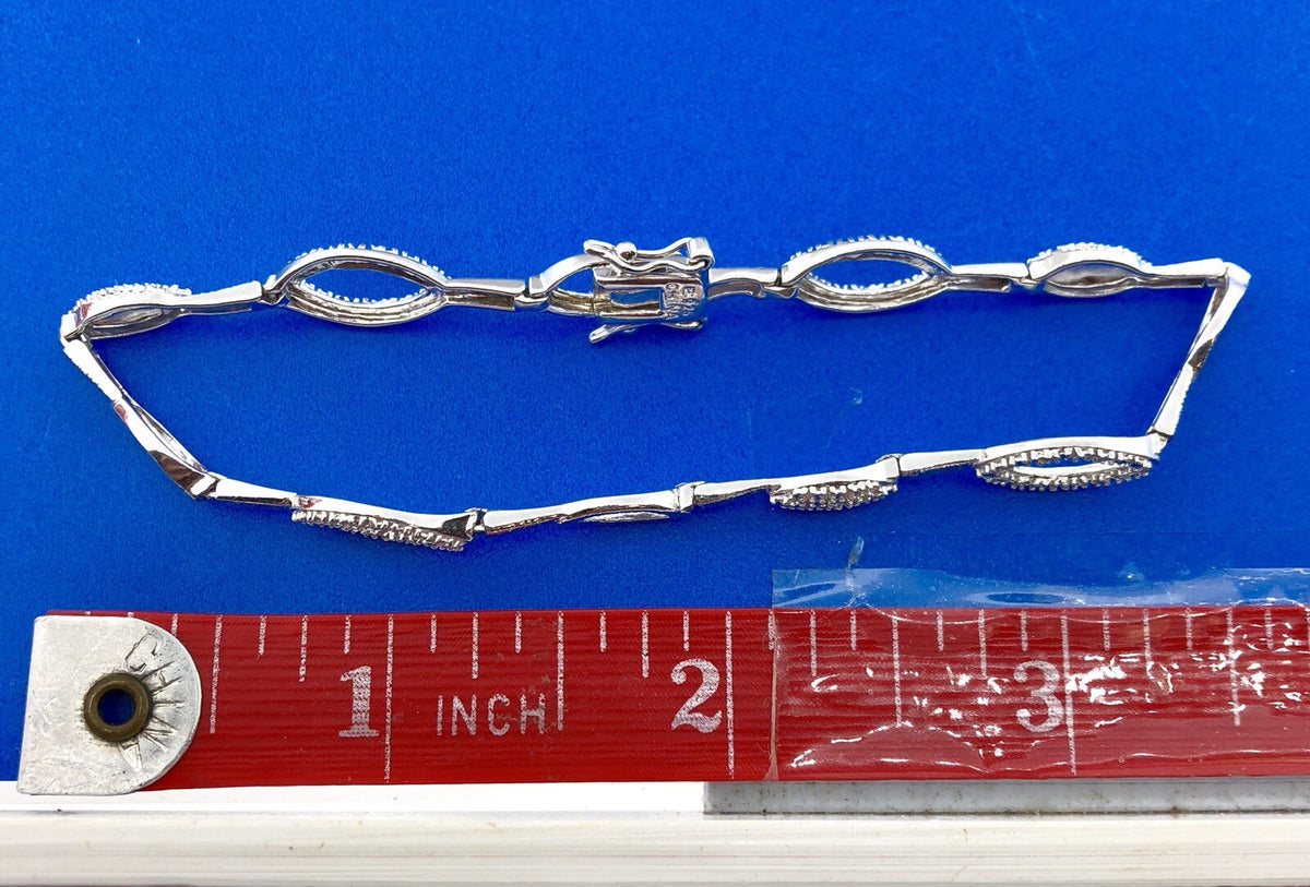 Designer 925 Sterling Silver Diamond Oval Illusion Link Tennis Bracelet
