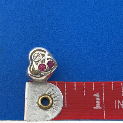 Designer Chamilia Sterling Silver Heart Pink White Cubic Zirconia Bracelet Charm