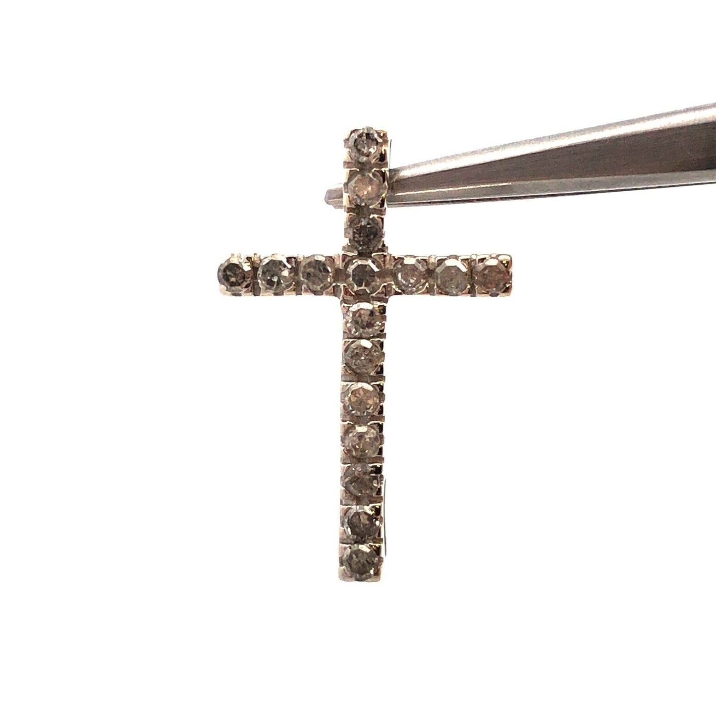 Designer 10K White Gold Round Diamond Cross Catholic Christian Pendant