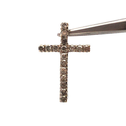 Designer 10K White Gold Round Diamond Cross Catholic Christian Pendant