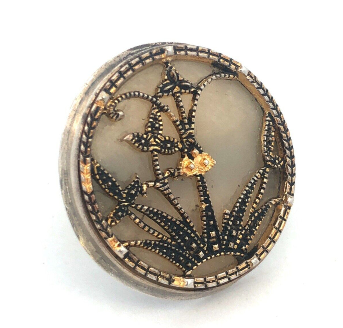 Lori Leavitt 925 Sterling Silver Gold Two Tone Asian White Jade Statement Ring