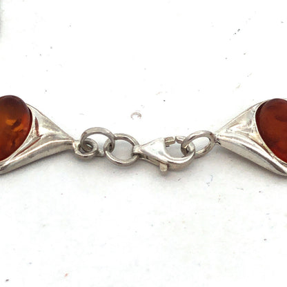 Modernist 925 Sterling Silver Oval Amber Cabochon Link Tennis Bracelet