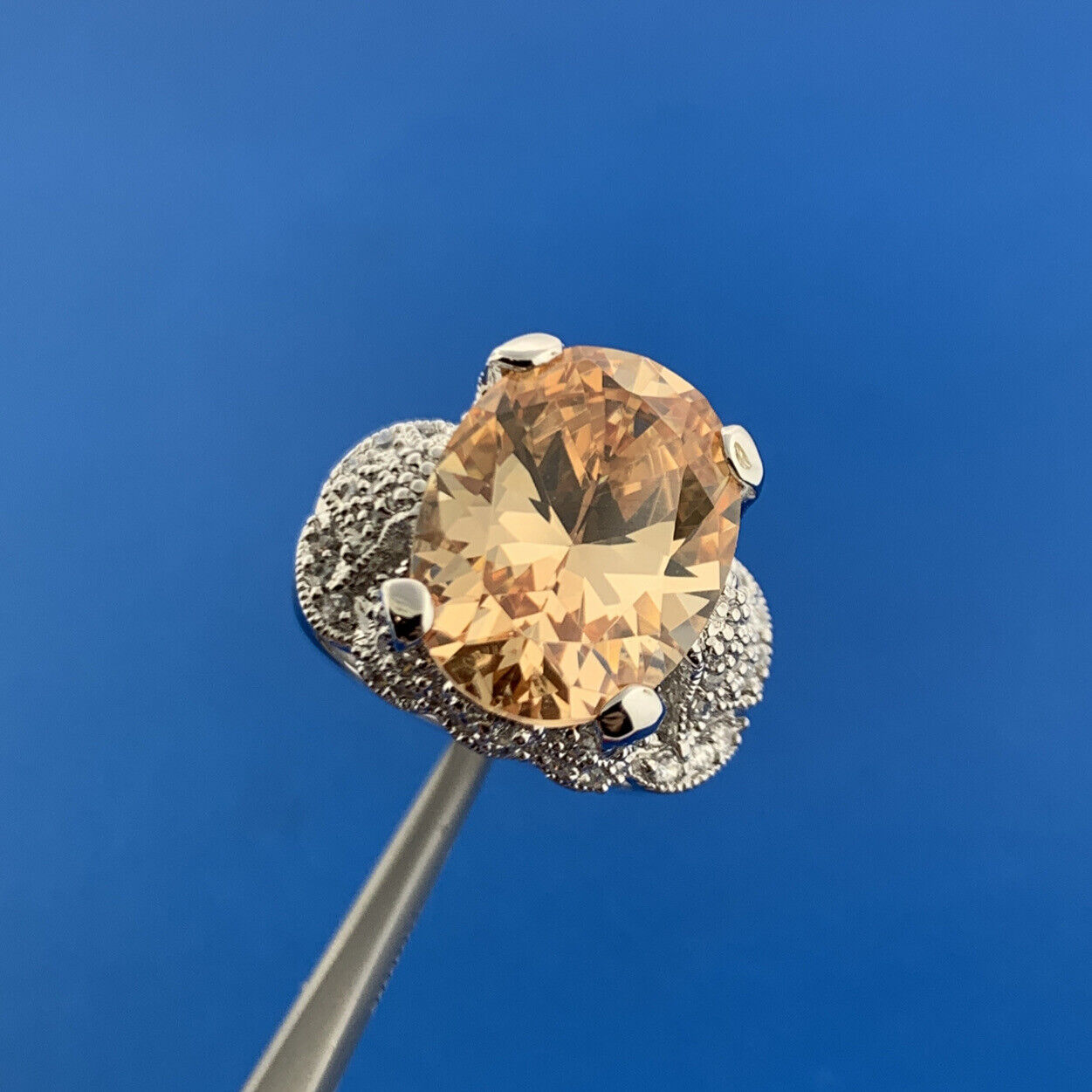 Designer Joe Esposito ESPO Sterling Silver Orange Cubic Zirconia Statement Ring