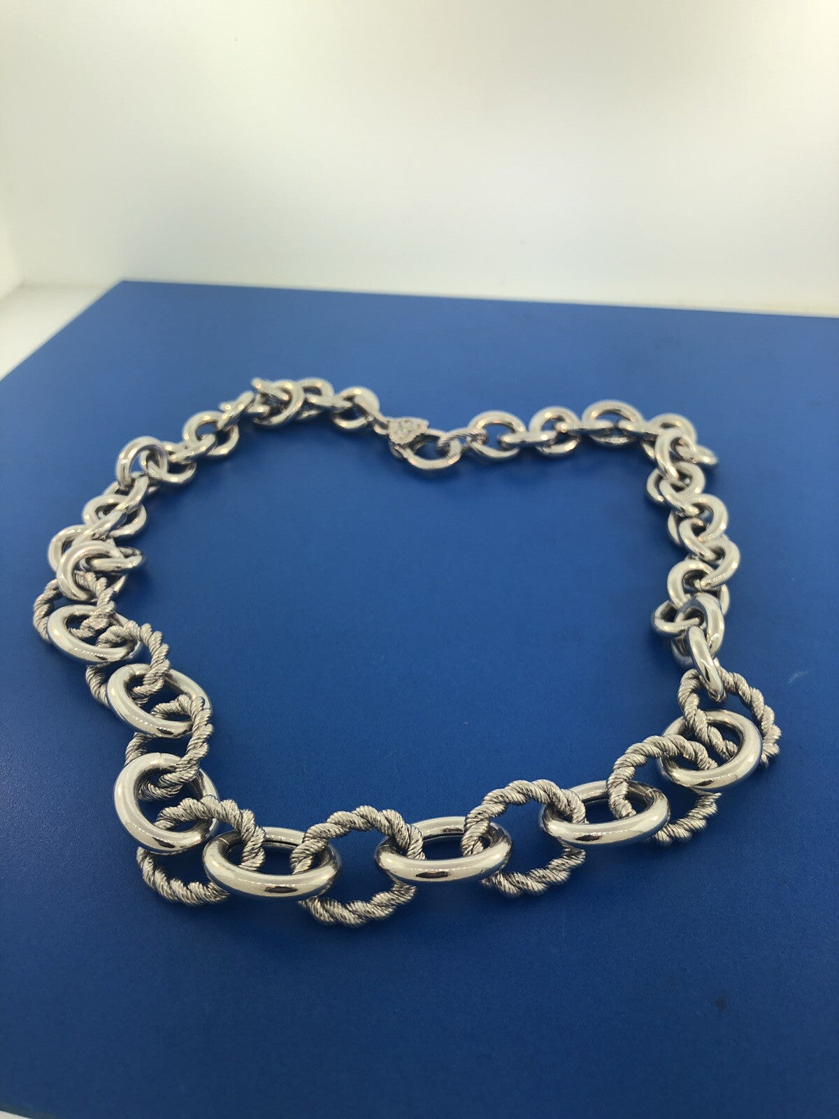 Judith Ripka JR Sterling Silver Textured Polished Rolo Link Diamonique Necklace