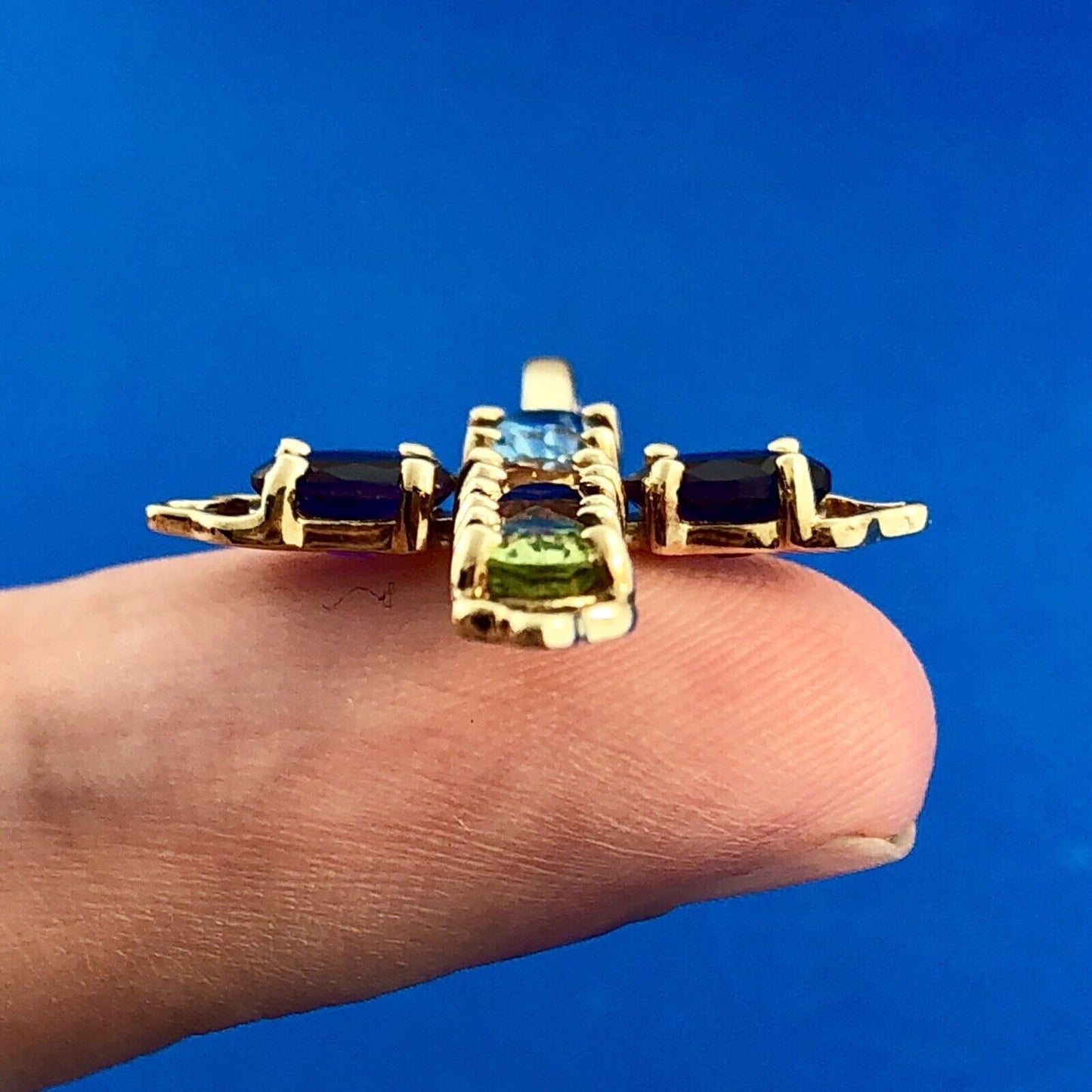 Vintage 10K Yellow Gold Multi Gemstone Cross Pendant