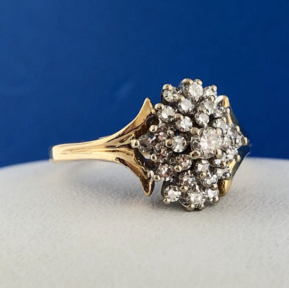 Tru Glo 14K Yellow Gold Diamond Waterfall Cluster Engagement Cocktail Ring