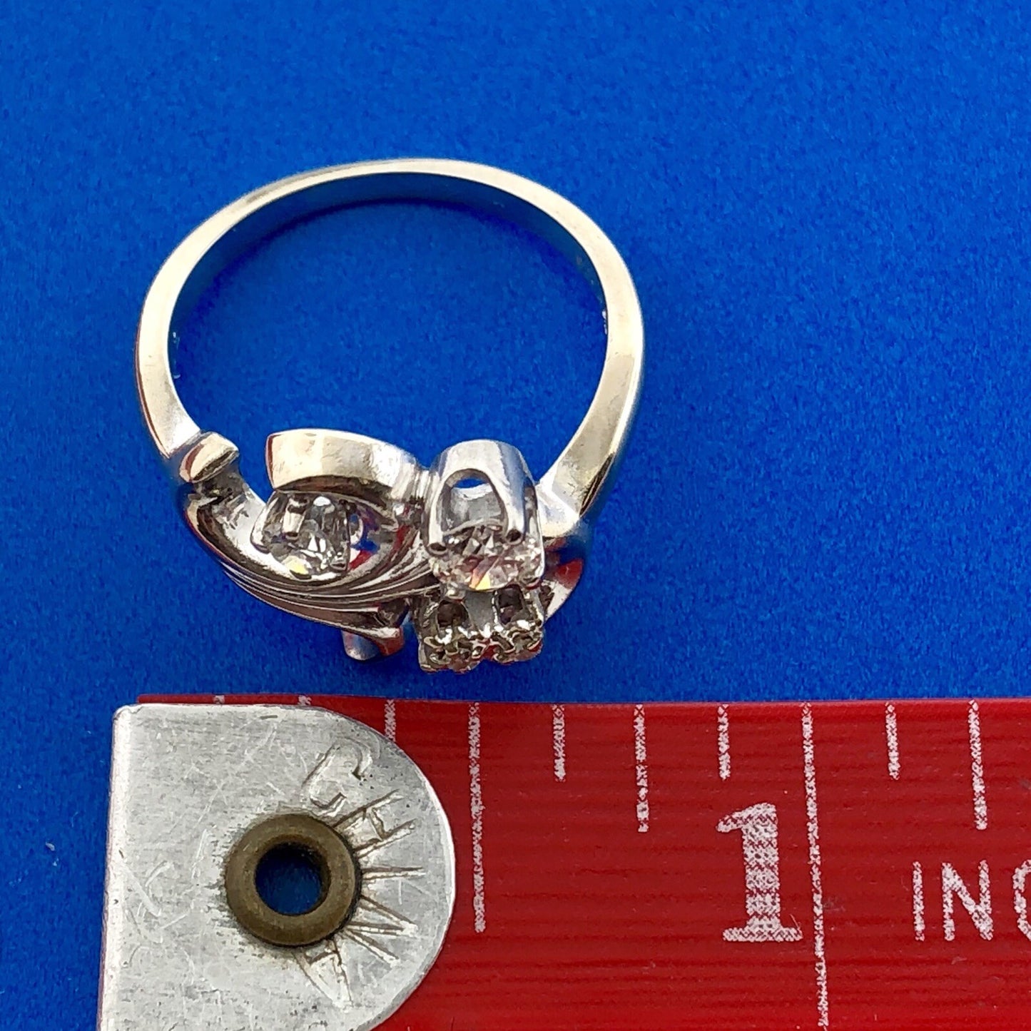 Art Deco 14K White Gold Diamond Fleur De Lis Flower Cluster Cocktail Ring