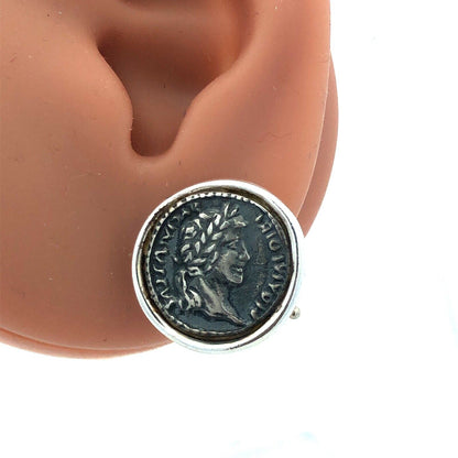 Designer 925 Sterling Silver Italy Ancient Coin Omega Back Earrings