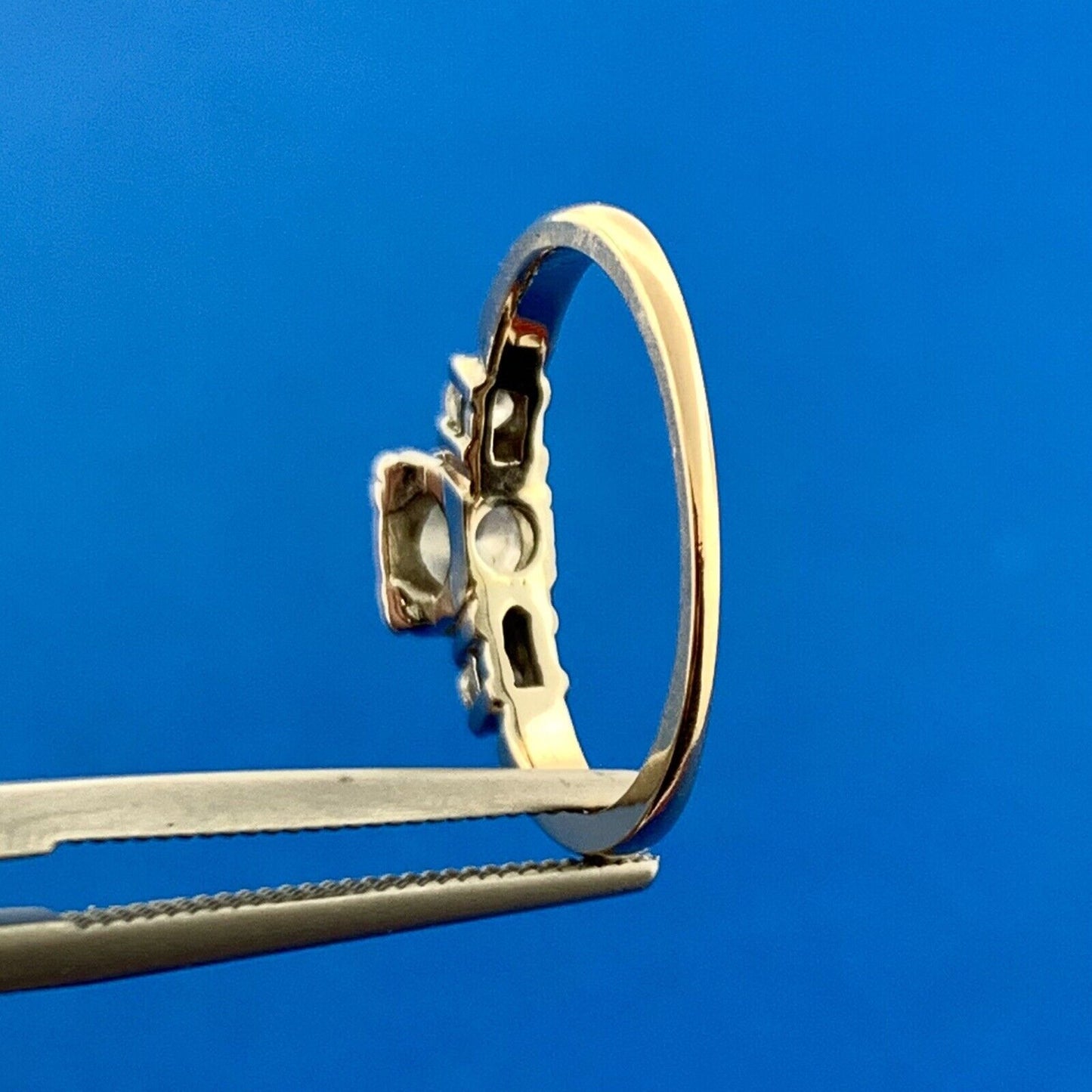 Vintage 14k Yellow Gold Round Cut Diamond Wedding Band Set Ring Size 4.75