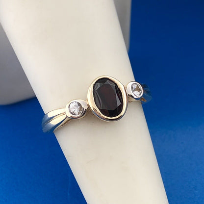 14K Yellow Gold Oval Red Spinel White Sapphire Accented USGL Certified Sz 7 Ring