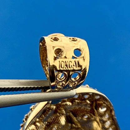 Designer CAL 10K Yellow Gold Cubic Zirconia Christ Jesus Head Statement Pendant