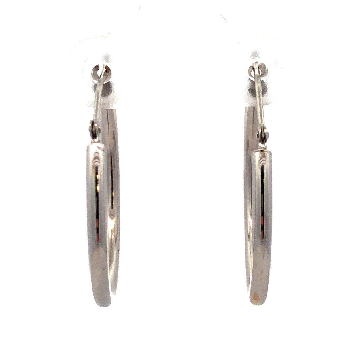 Designer NY 14K White Gold Simple Round Snap Back Hoop Earrings