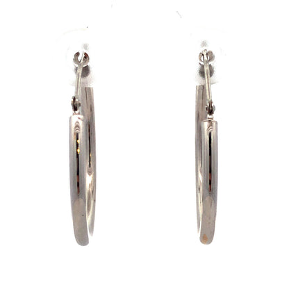 Designer NY 14K White Gold Simple Round Snap Back Hoop Earrings