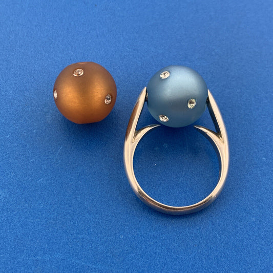 Designer CHD Stunning Sterling Silver 925 CZ Changeable Orb Ring Size 7.75