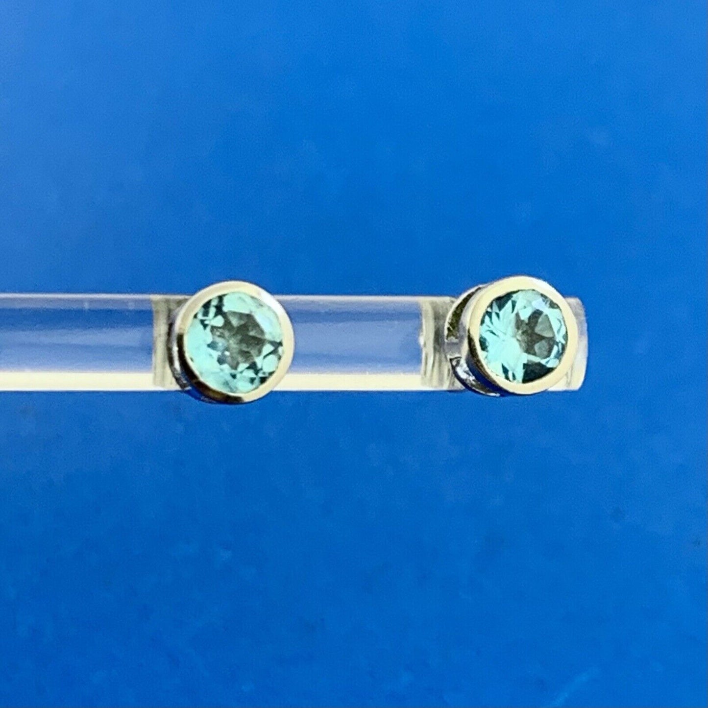 Designer STS 925 Sterling Silver Blue Topaz Round Stud Earrings