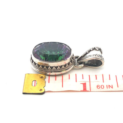 Vintage 925 Sterling Silver Oval Mystic Topaz Statement Pendant
