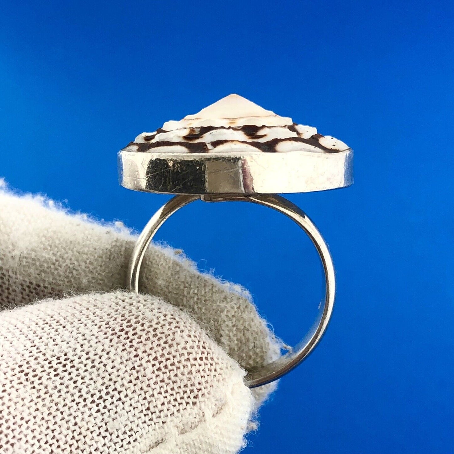 Awesome 925 Sterling Silver Spiral Shell Round Top Statement Adjustable Ring