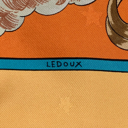 Hermes Carre 90 100% Silk Paris P Ledoux Cosmos Orange/Ylw Neckerchief Scarf