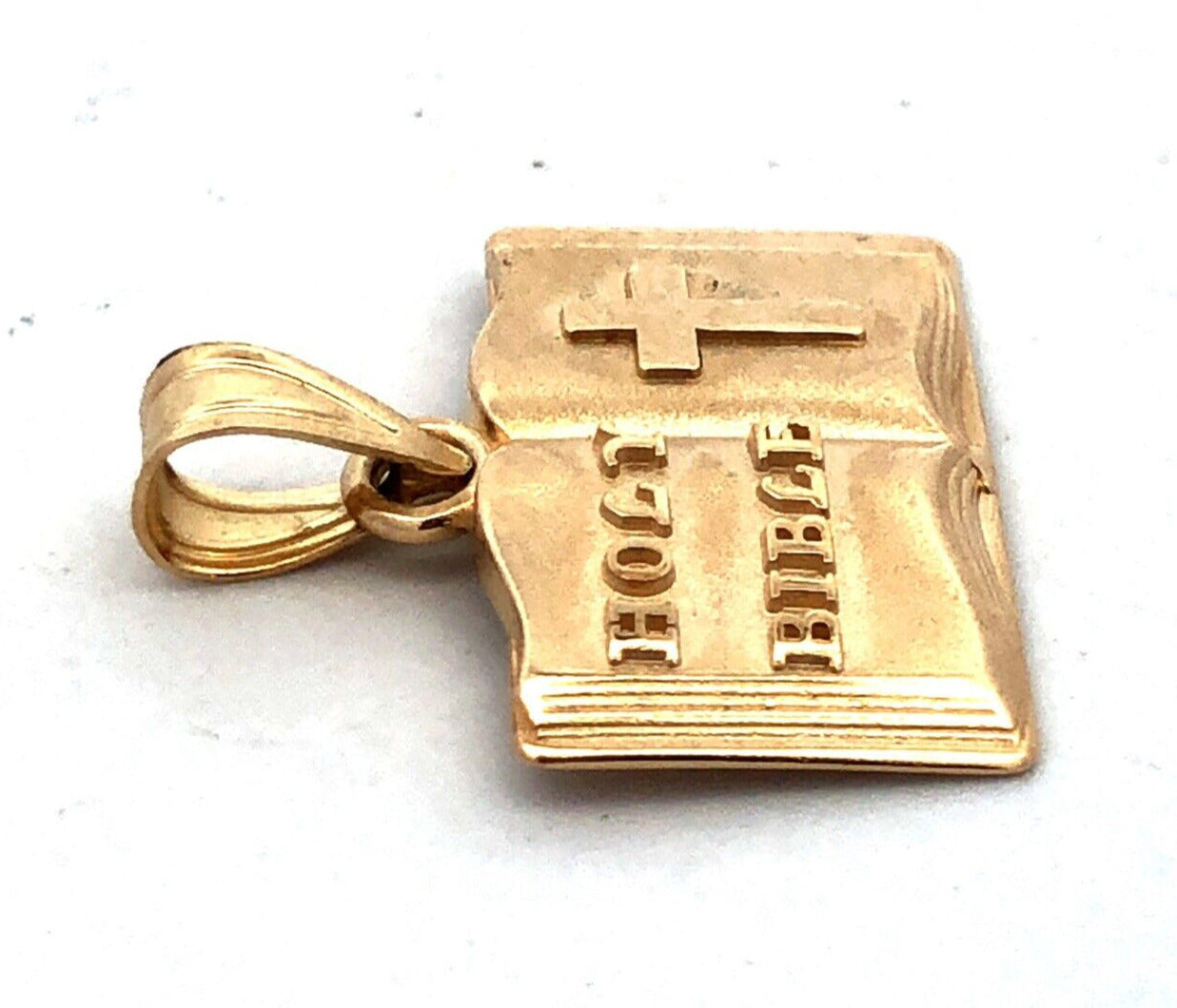 Designer Michael Anthony 14K Yellow Gold Cross Holy Bible Open Book Pendant