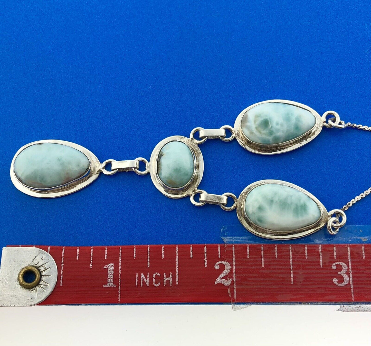 Stunning Sterling Silver 925 Cabochon Larimar Triangular S Link 15" Necklace