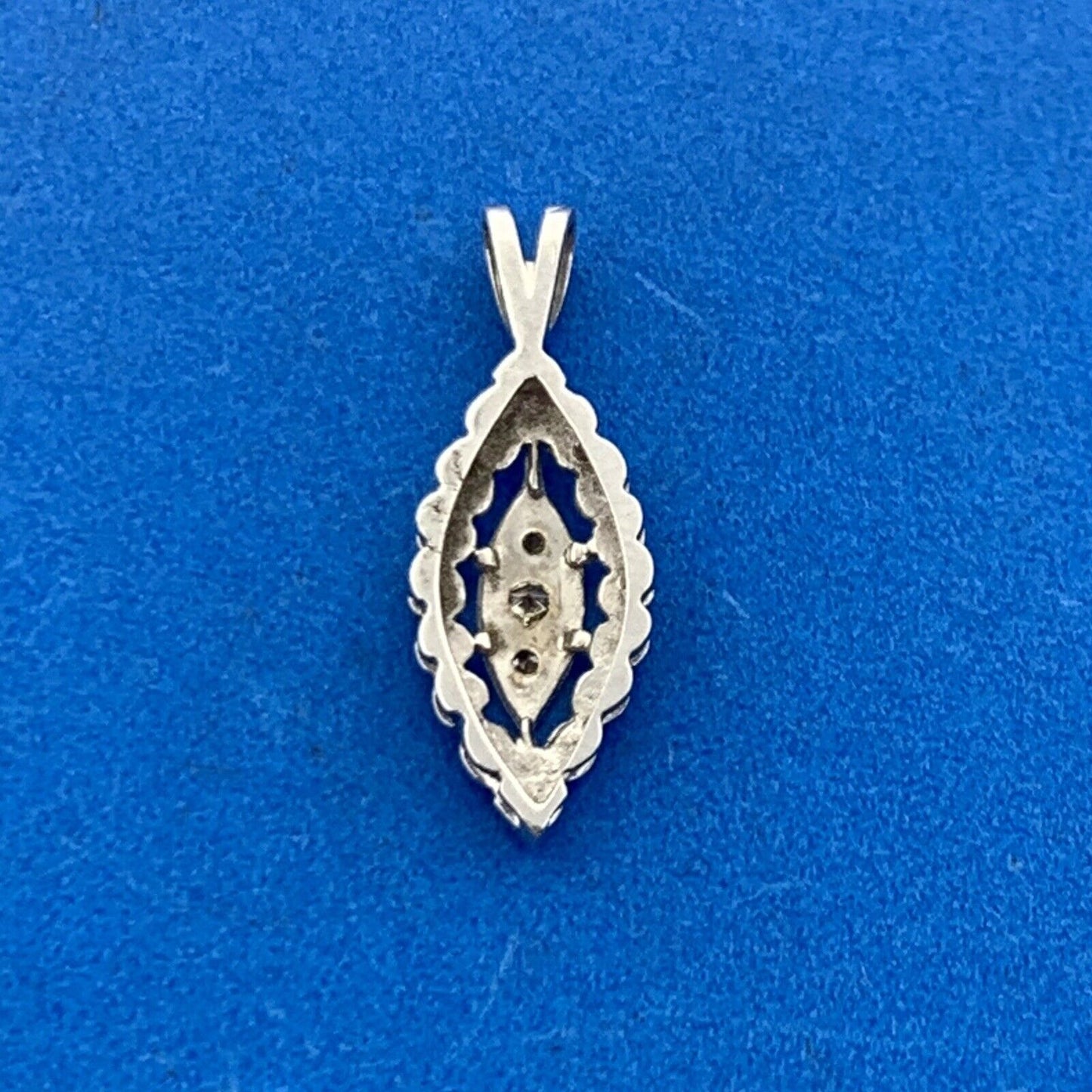 Vintage 14K White Gold Round Diamond Trio Marquise Shaped Pendant