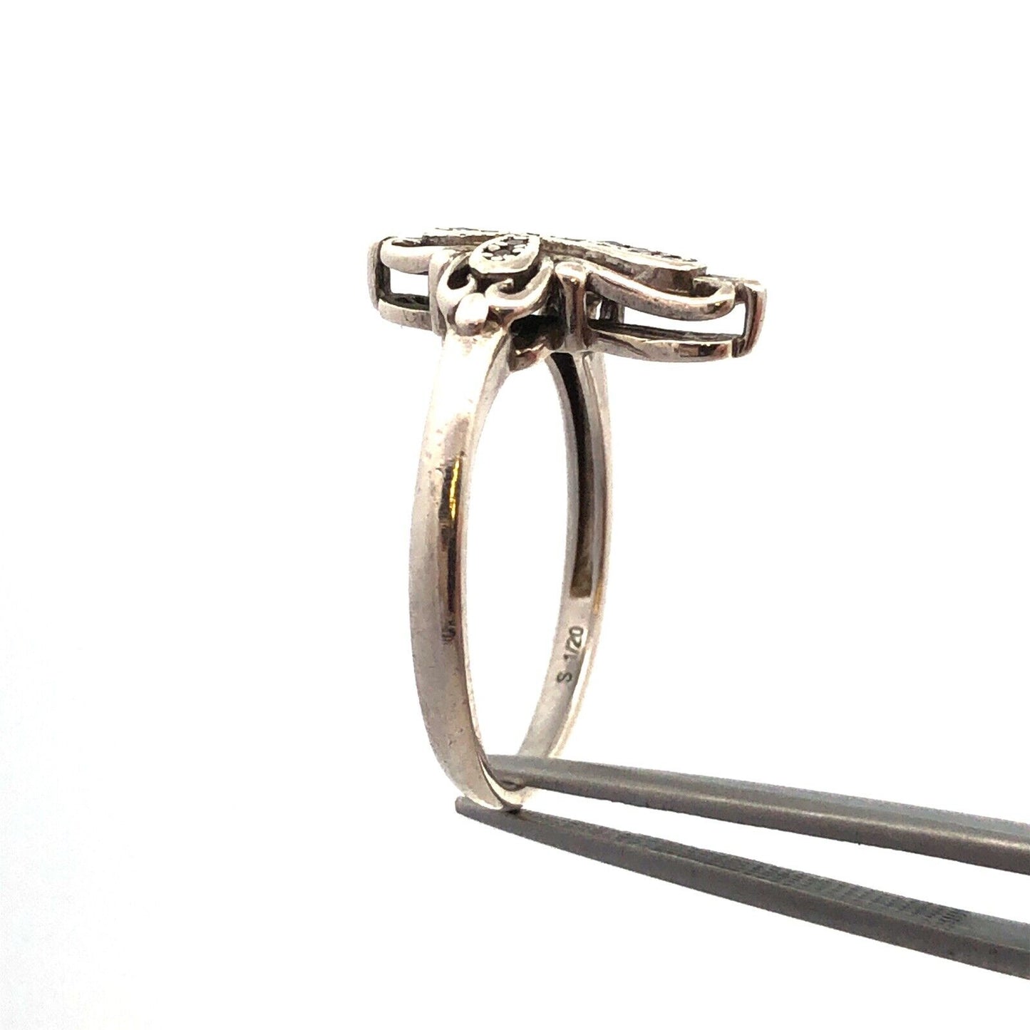 Designer ASHI 925 Sterling Silver Round Diamond Cross Ring