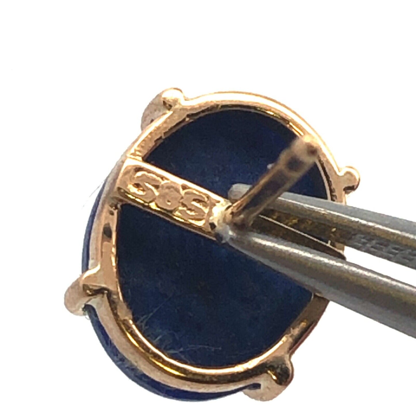14K Yellow Gold Oval Cabochon Blue Lapis Lazuli Solitaire Stud Earrings