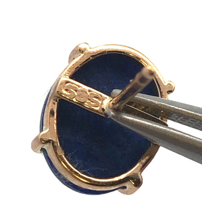 14K Yellow Gold Oval Cabochon Blue Lapis Lazuli Solitaire Stud Earrings