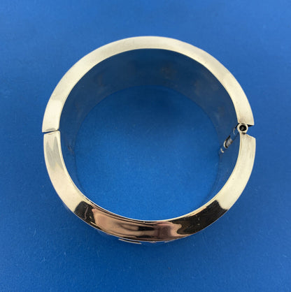 Vintage Taxco 925 Sterling Silver Polka Dot Wide Statement Hinged Cuff Bracelet