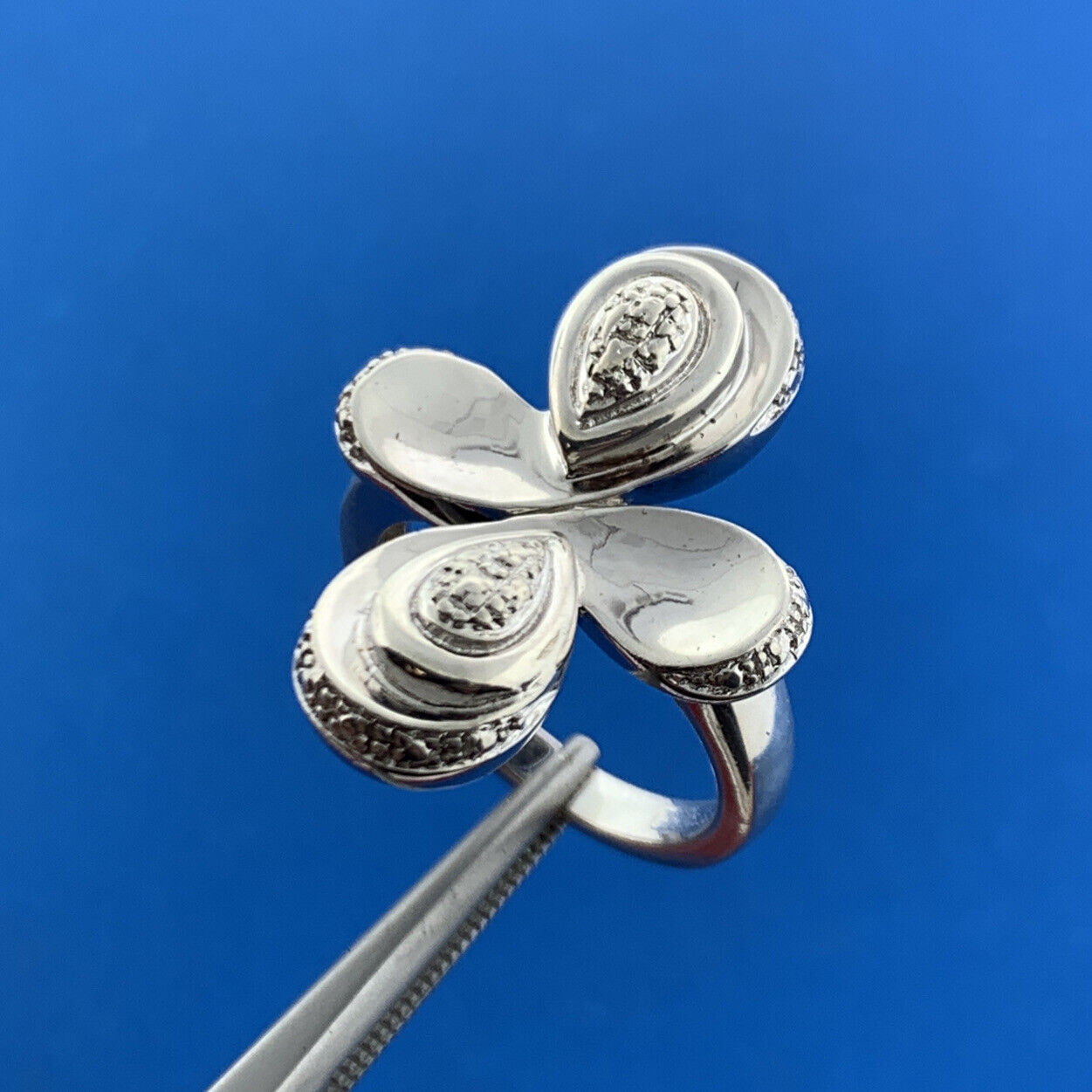 Designer 925 Sterling Silver Modernist Cross Polished Textured Statement Ring