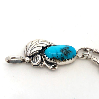 Native American Signed 925 Sterling Silver Turquoise Squash Blossom Pendant