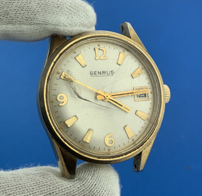 Mid Century Benrus 17 Jewels Date Window Wrist Working Watch Head