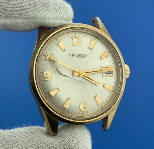 Mid Century Benrus 17 Jewels Date Window Wrist Working Watch Head