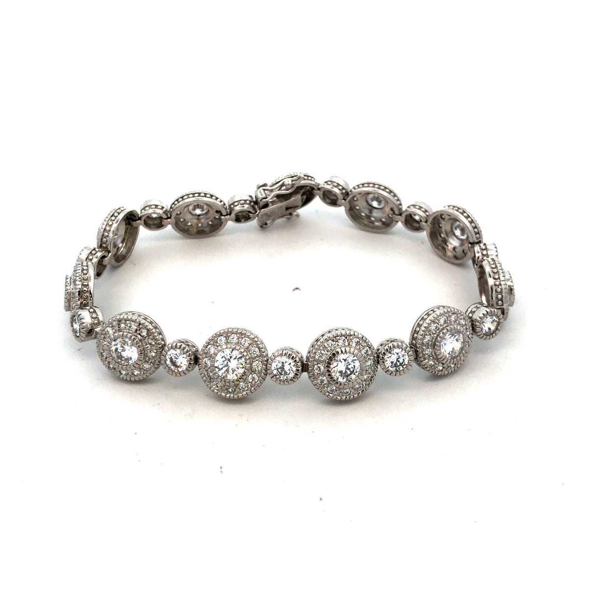 Designer R 925 Sterling Silver Round Cubic Zirconia CZ Retro Tennis Bracelet