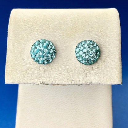 Designer 925 Sterling Silver Aqua Cubic Zirconia CZ Circle Stud Earrings