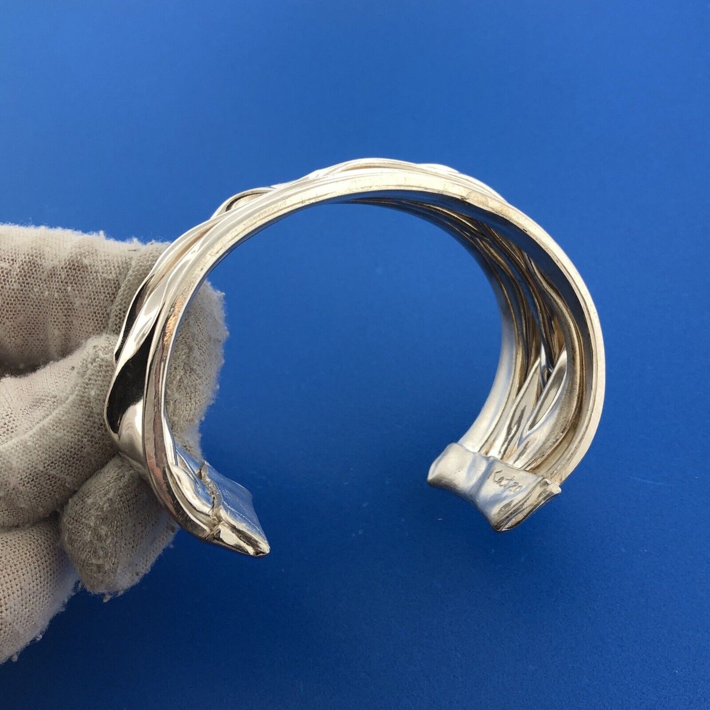KatzoWork Kat Jamieson 999 Silver Shibori V Wide Handcrafted Cuff Bracelet