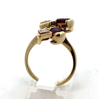 Estate 14K Yellow Gold Ruby Diamond  Accented July Anniversary Free Form Ring