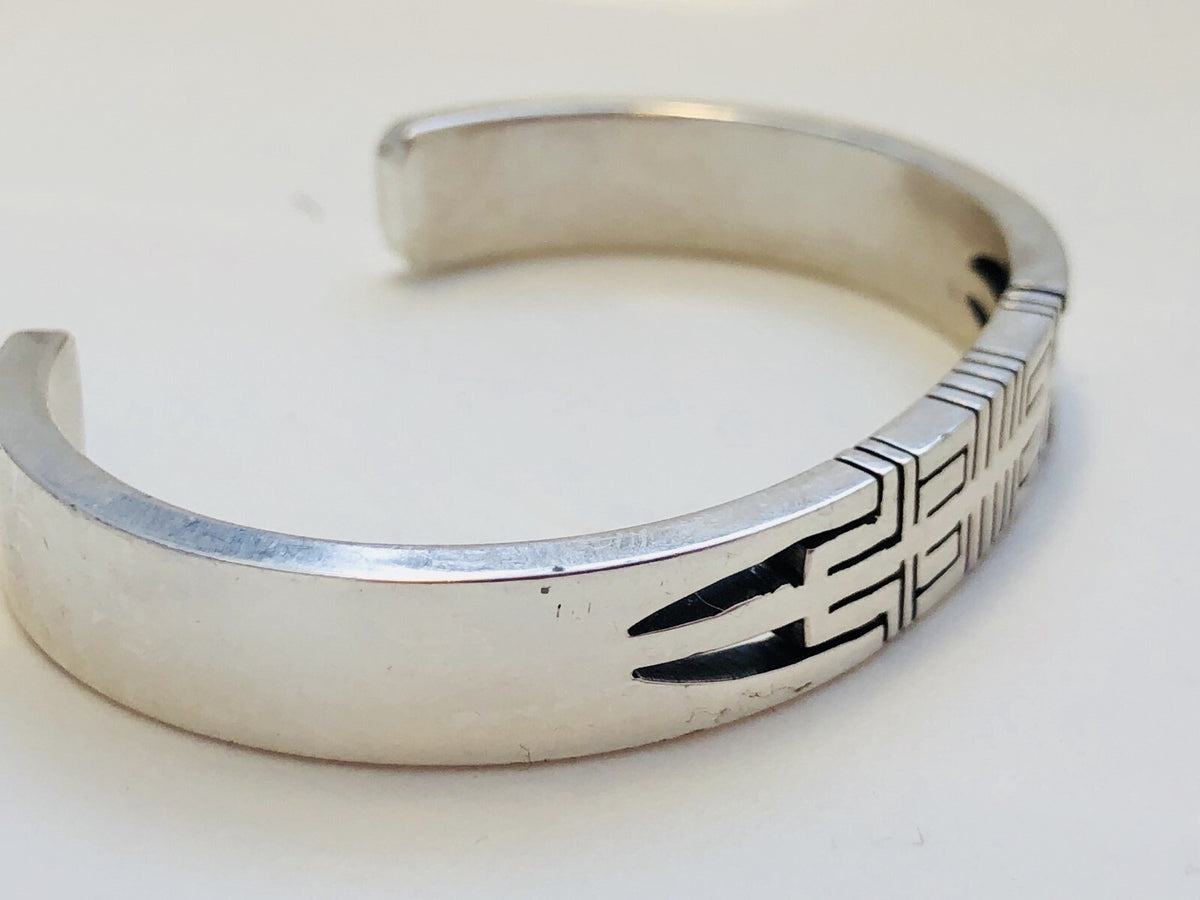 Artisan Sterling Silver 925 Geometric Open Work Modernist Cuff Bracelet