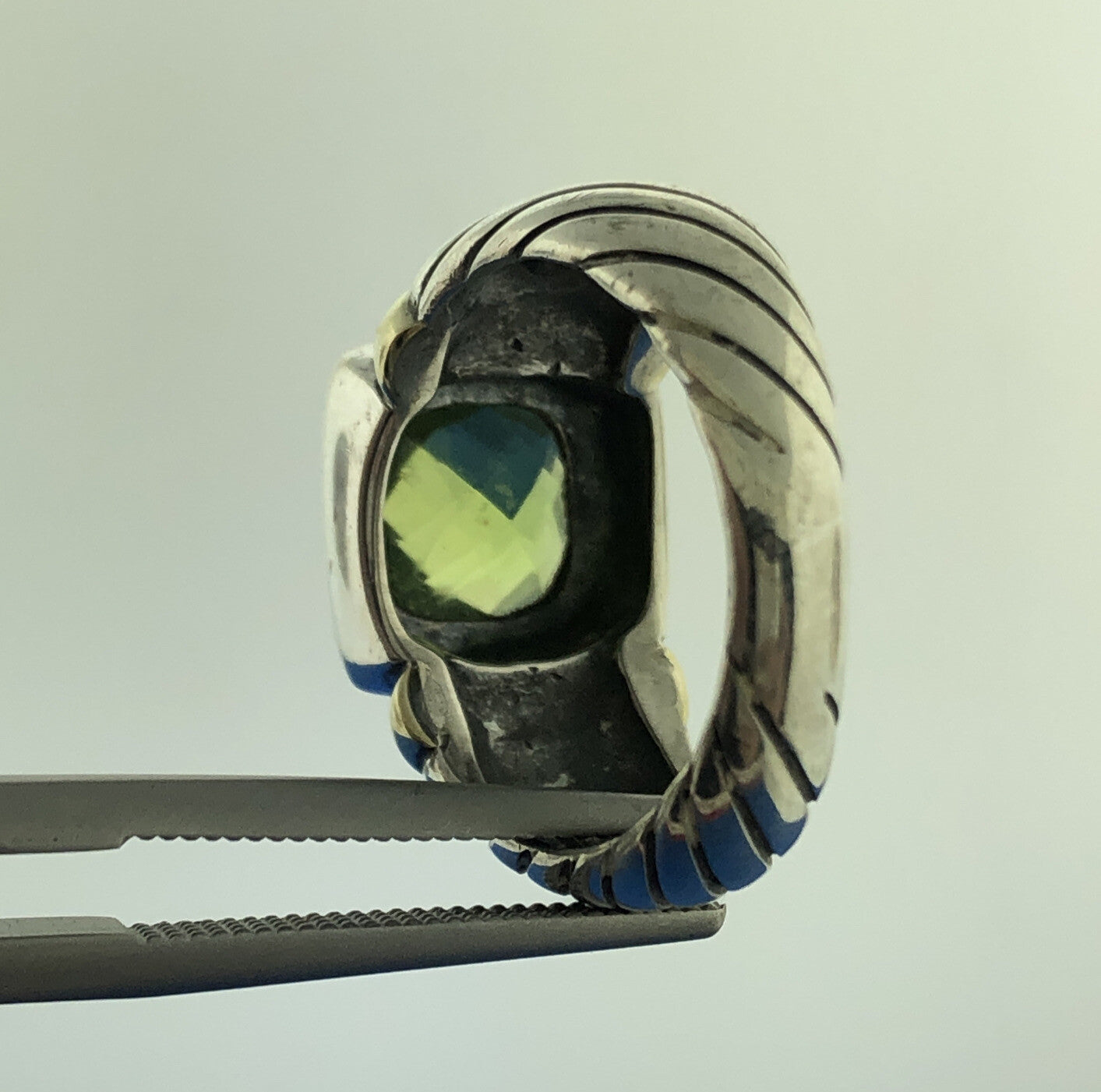 David Yurman 925 Sterling Silver 14K Yellow Gold Peridot Classic Cable Dome Ring