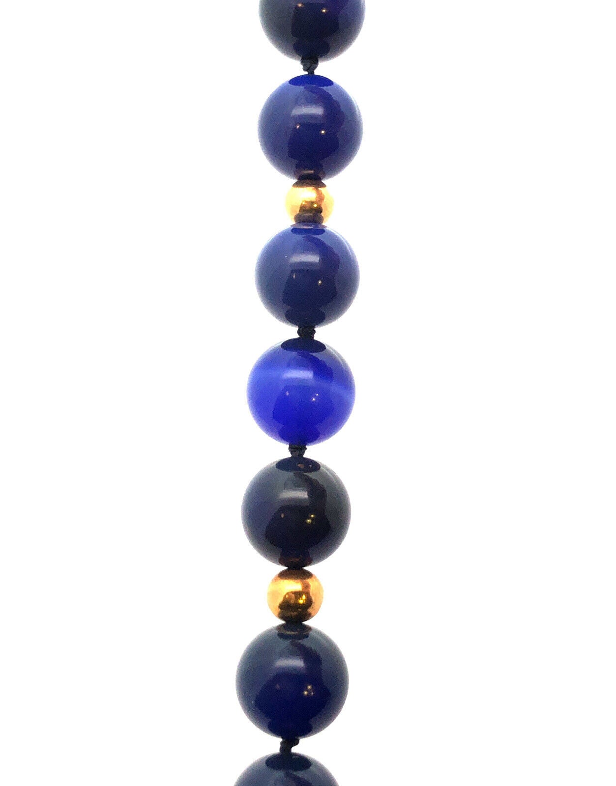 Vintage 14k Yellow Gold And Lapis Lazuli Beaded 38 Inch Statement Necklace