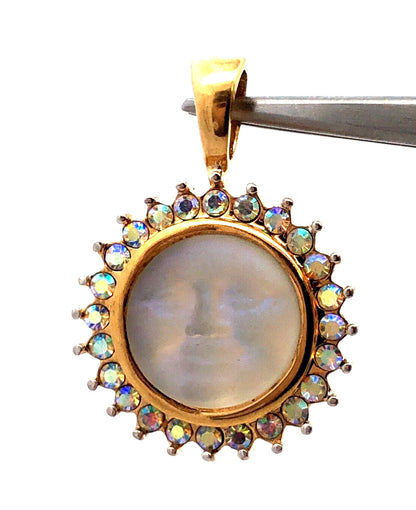 Kirk's Folly Gold Tone Aurora Bourealis Rhinestone Irridescent Man Moon Pendant