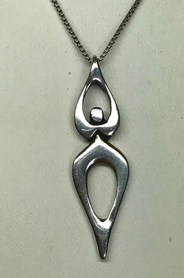 Sterling Silver 925 Modernist Female Figure Goddess Fertility Necklace S193