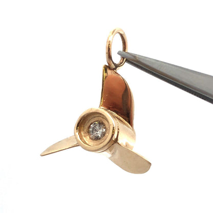 Designer 14K Yellow Gold Diamond Ship Airplane Propeller Statement Charm Pendant