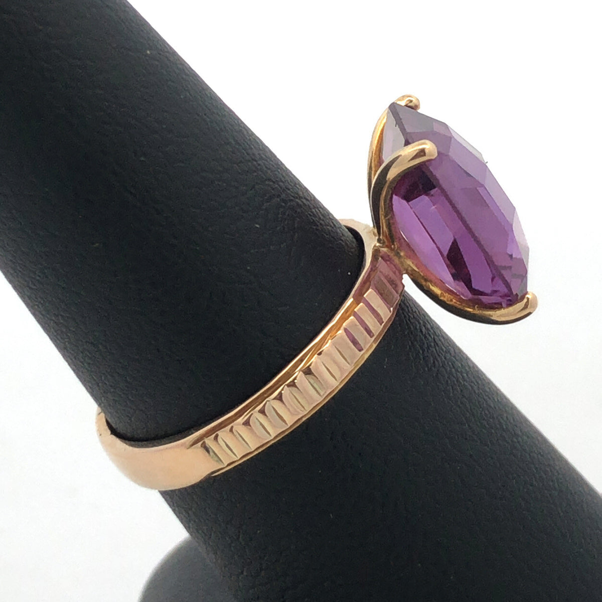 Designer Taxco 14K Yellow Gold Cushion Cut Purple Sapphire Solitaire Ring