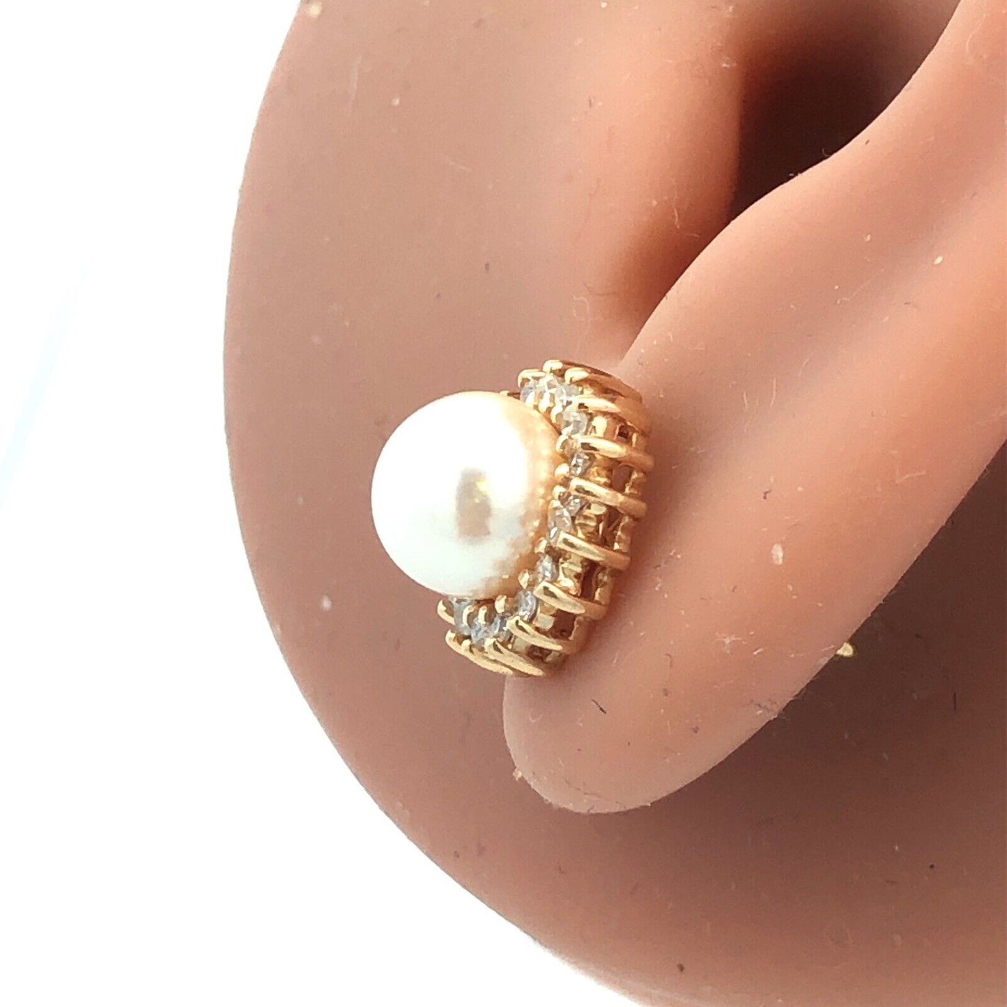 10k Yellow Gold Pearl Diamond Halo Accented Stud Earrings