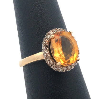 Stunning 14k Yellow Gold Citrine Diamond Halo Ring
