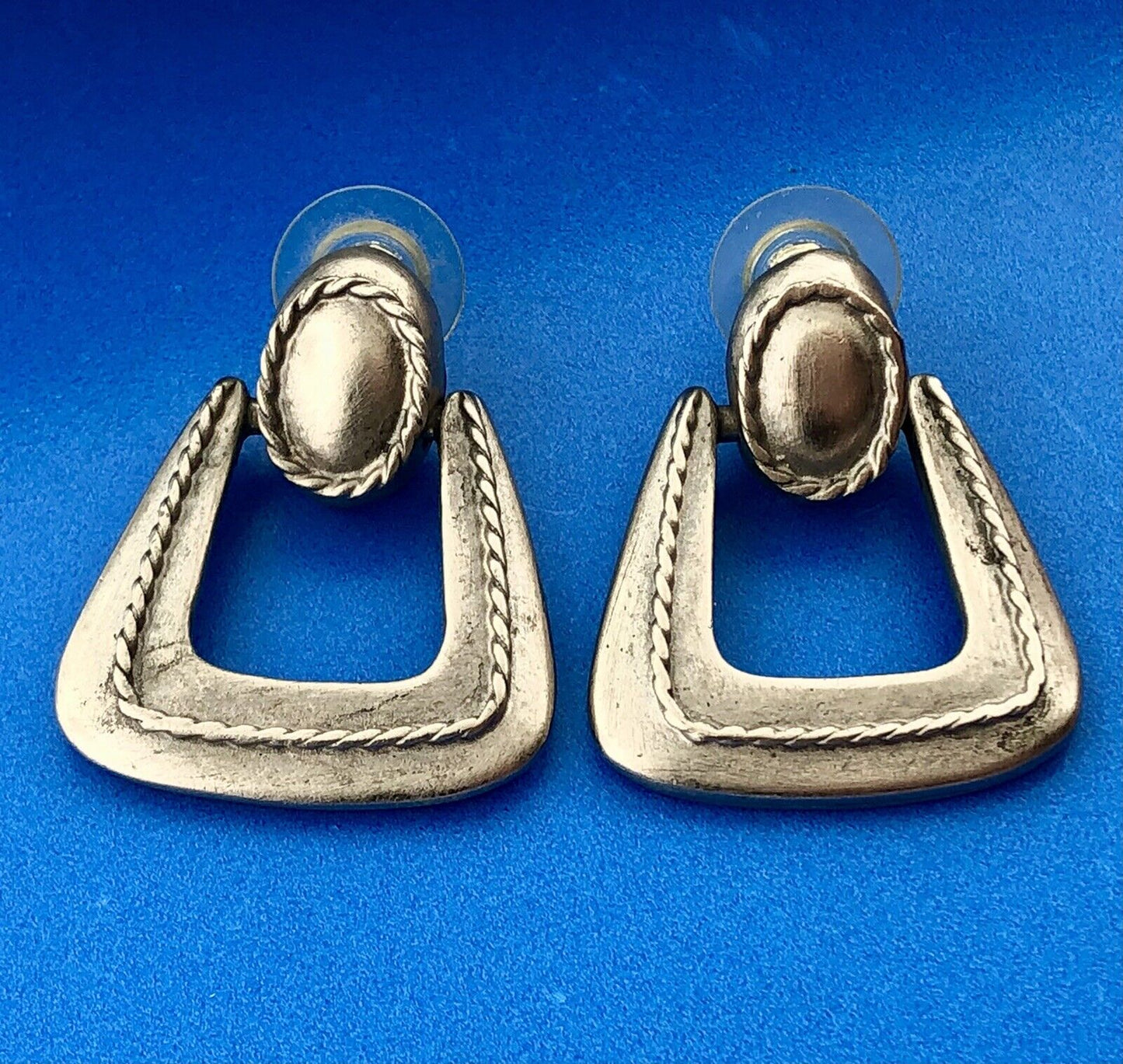 AVANTE Silver Tone Geometric Modernist Door Knocker Pierced Dangle Earrings