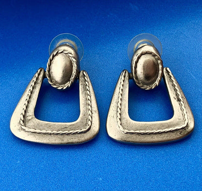 AVANTE Silver Tone Geometric Modernist Door Knocker Pierced Dangle Earrings
