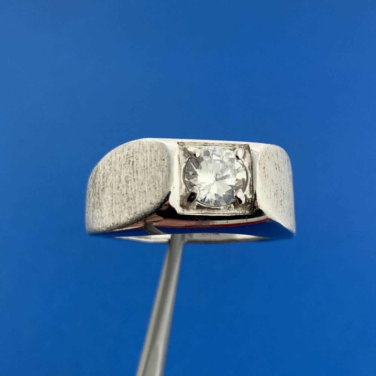 Designer SETA 925 Sterling Silver White Amethyst Mens Florentine Polished Ring